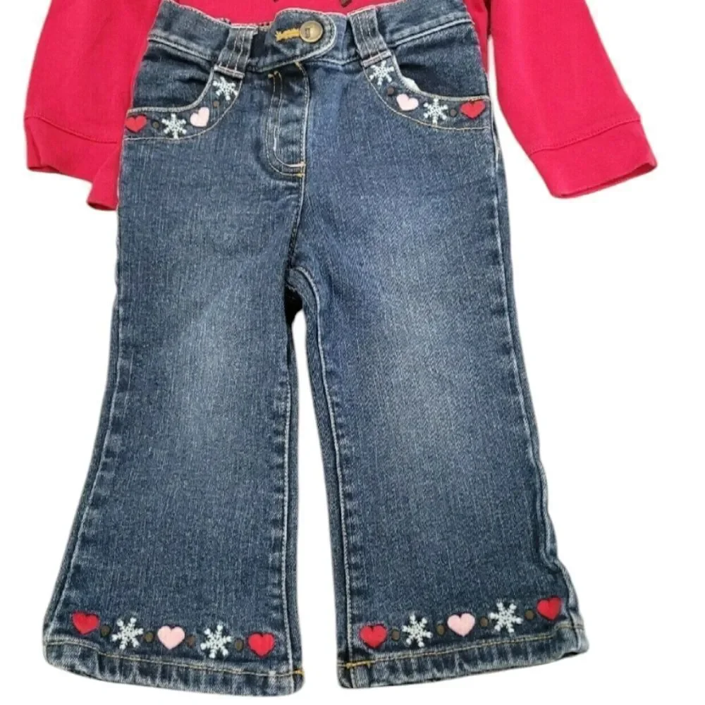 Adorable reindeer top with embroidery jeans